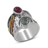 Peridot Gemstone Sterling Silver Dual Tone Ring