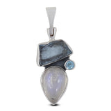 Rainbow Moonstone With Aquamarine Silver Pendant