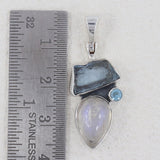 Rainbow Moonstone With Aquamarine Silver Pendant