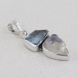 Rainbow Moonstone With Aquamarine Silver Pendant