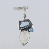 Rainbow Moonstone With Aquamarine Silver Pendant