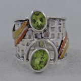 Peridot Gemstone Sterling Silver Dual Tone Ring