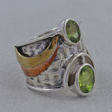 Peridot Gemstone Sterling Silver Dual Tone Ring