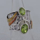 Peridot Gemstone Sterling Silver Dual Tone Ring