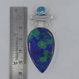 Azurite Malachite with Blue Topaz Silver Pendant