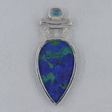 Azurite Malachite with Blue Topaz Silver Pendant