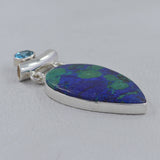 Azurite Malachite with Blue Topaz Silver Pendant