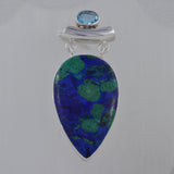 Azurite Malachite with Blue Topaz Silver Pendant