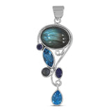 Labradorite, Blue Topaz 925 Sterling Silver Pendant