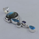 Labradorite, Blue Topaz 925 Sterling Silver Pendant