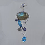 Labradorite, Blue Topaz 925 Sterling Silver Pendant