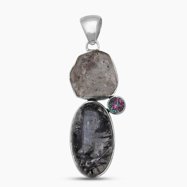 Black Rutile Quartz Silver Pendants