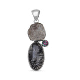 Black Rutile  Quartz Silver Pendant