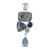 K2 Jasper, Kyanite, Blue Topaz Silver Pendant