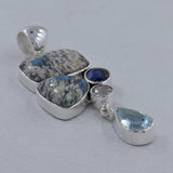 K2 Jasper, Kyanite, Blue Topaz Silver Pendant