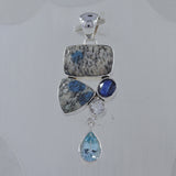 K2 Jasper, Kyanite, Blue Topaz Silver Pendant