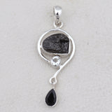 Natural Shungite Gemstone Silver Pendant