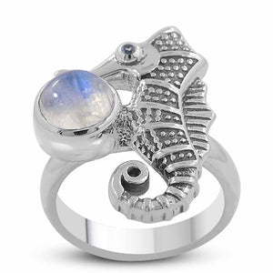 Rainbow Moonstone Silver Rings