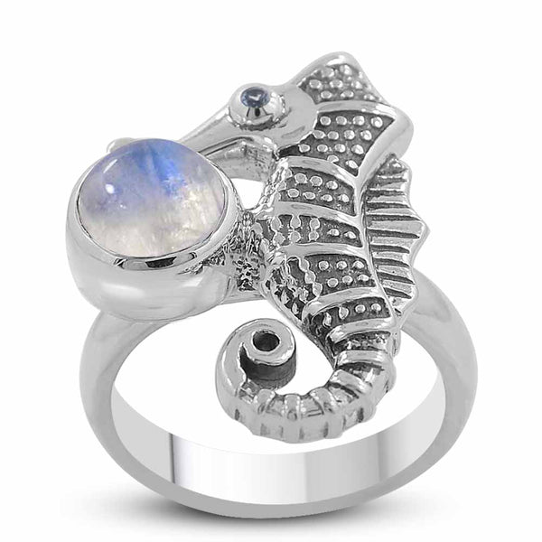 Rainbow Moonstone Silver Rings