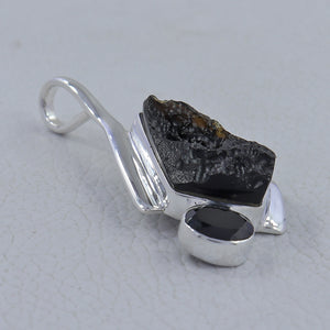 925 Silver Tektite & Black Onyx Pendant