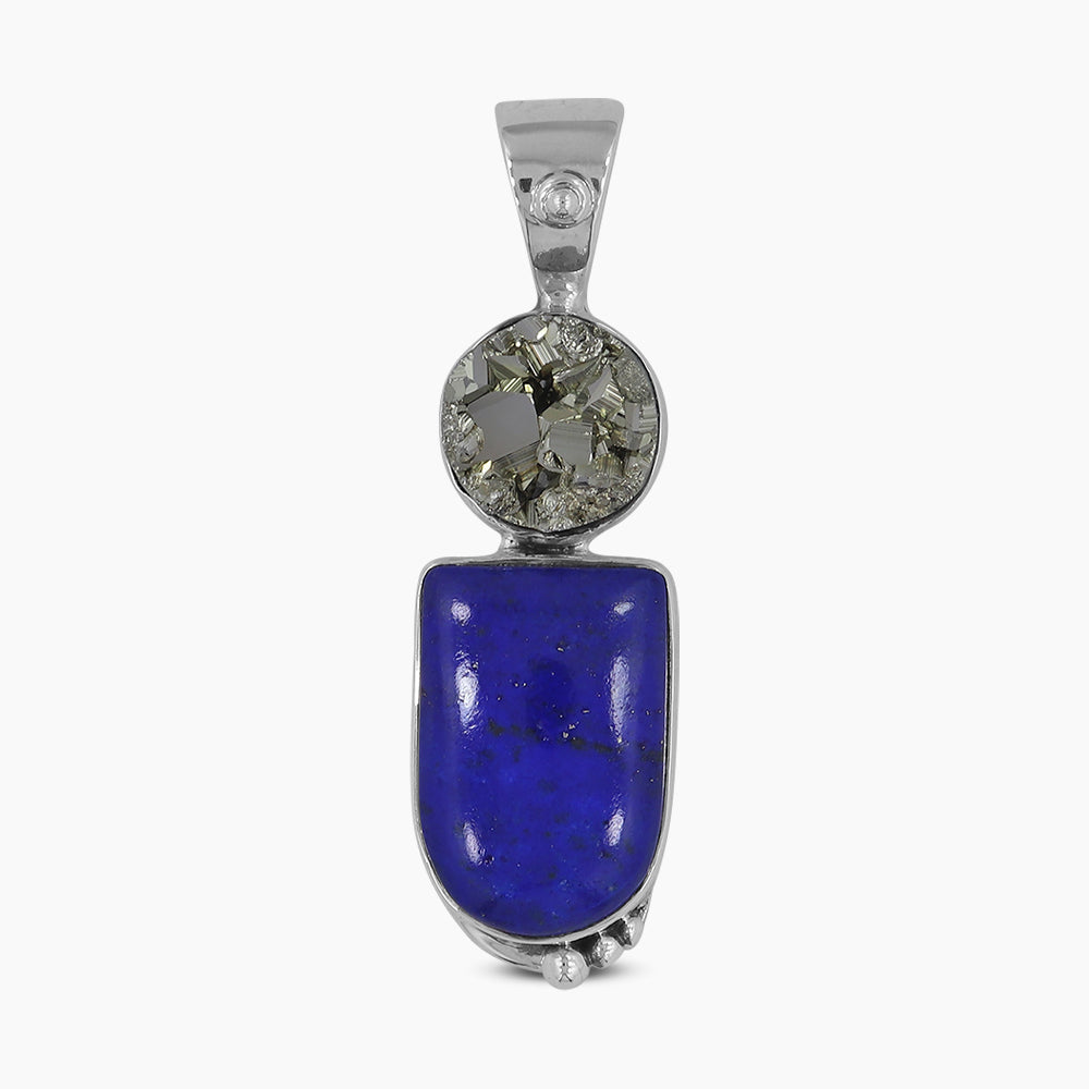 Raw Pyrite & Lapis Lazuli Silver Pendants
