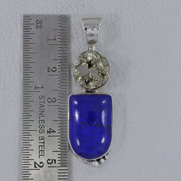 Raw Pyrite & Lapis Lazuli Silver Pendant