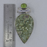 Rainforest Jasper, Idocrase Silver Pendant