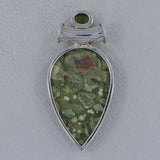 Rainforest Jasper, Idocrase Silver Pendant