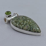 Rainforest Jasper, Idocrase Silver Pendant