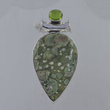 Rainforest Jasper, Idocrase Silver Pendant