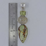 Madagascar Opal, Rutilated Quartz Silver Pendant