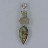 Madagascar Opal, Rutilated Quartz Silver Pendant