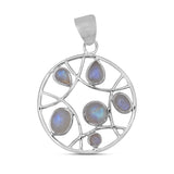 Rainbow Moon Stone 925 Sterling Silver Pendant