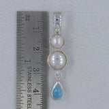 South Sea Pearl, Larimar 925 Sterling Silver Pendant