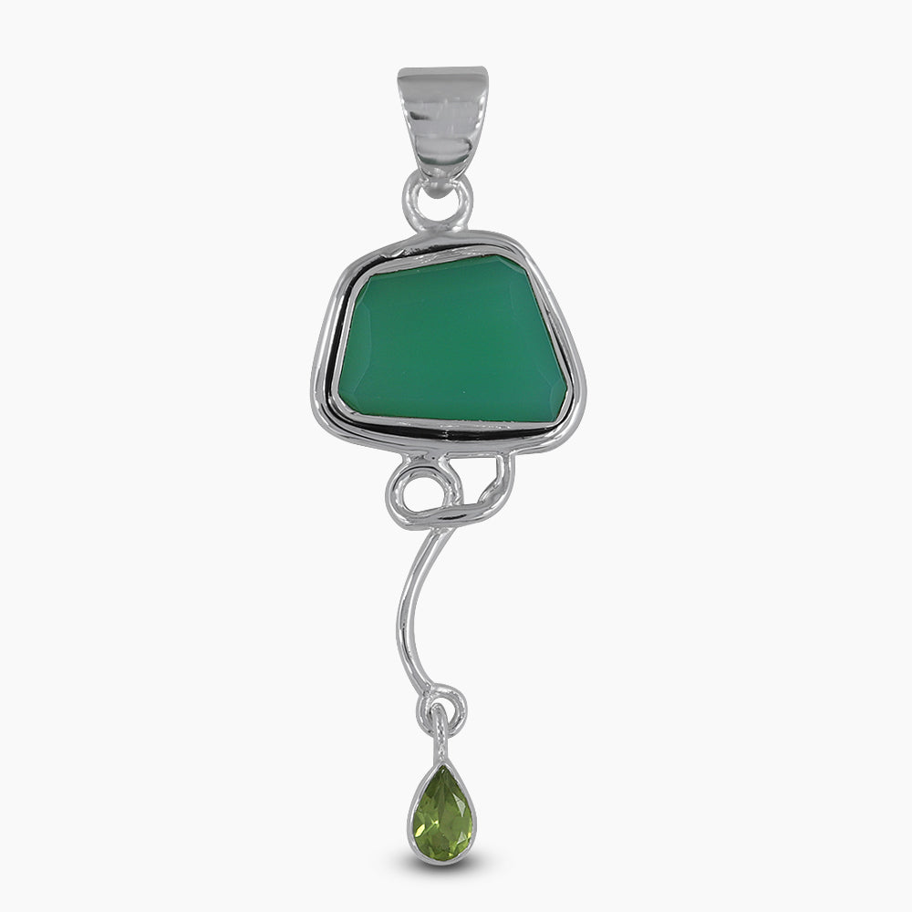 Green Chrysoprase & Peridot Silver Pendants