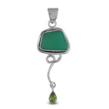 Green Chrysoprase & Peridot Silver Pendant