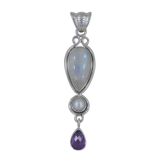 Rainbow Moonstone Silver Pendant