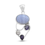 925 Sterling Silver Blue Lace Agate Pendent