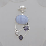 Blue Lace Agate 925 Sterling Silver Pendent