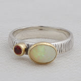 Natural Blue topaz & Rainbow Moon Stone Silver Ring