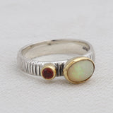 Natural Blue topaz & Rainbow Moon Stone Silver Ring