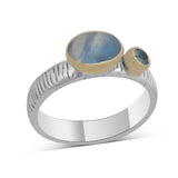 Natural Blue topaz & Rainbow Moon Stone Silver Ring