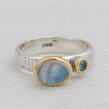 Natural Blue topaz & Rainbow Moon Stone Silver Ring