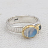 Natural Blue topaz & Rainbow Moon Stone Silver Ring