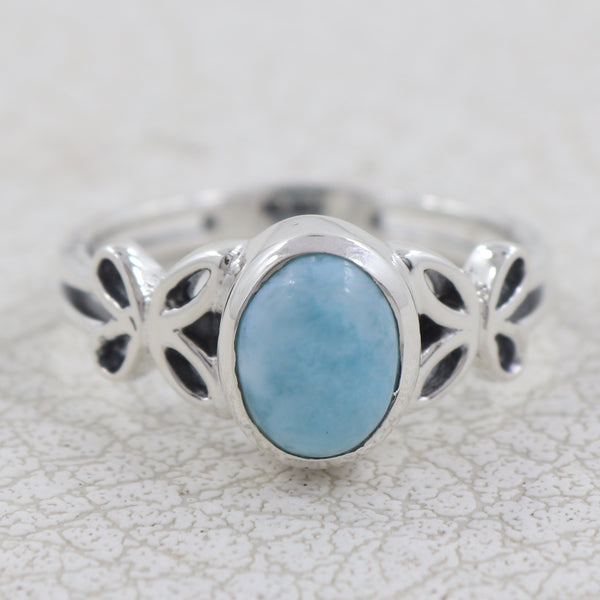 Natural Larimar Silver Ring