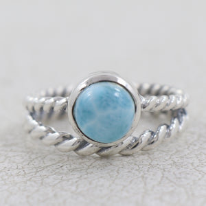 Natural Larimar 925 Sterling Silver Ring