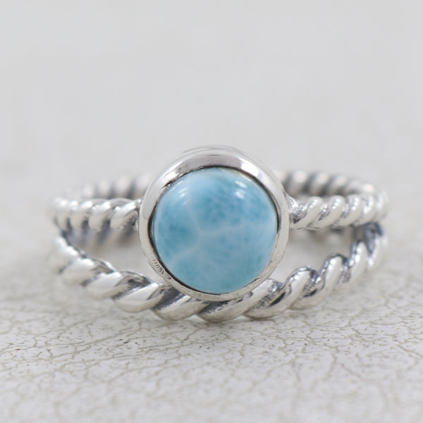 Natural Larimar 925 Sterling Silver Ring