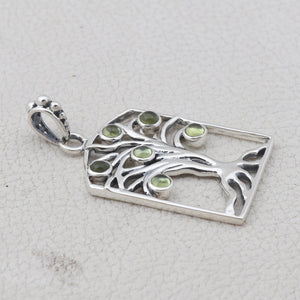 Tree Shape Peridot Silver Pendants