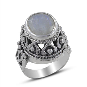 Rainbow Moonstone Silver Ring