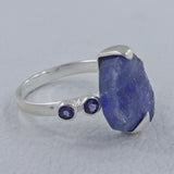 Genuine Raw Tanzanite, Iolite Silver Ring